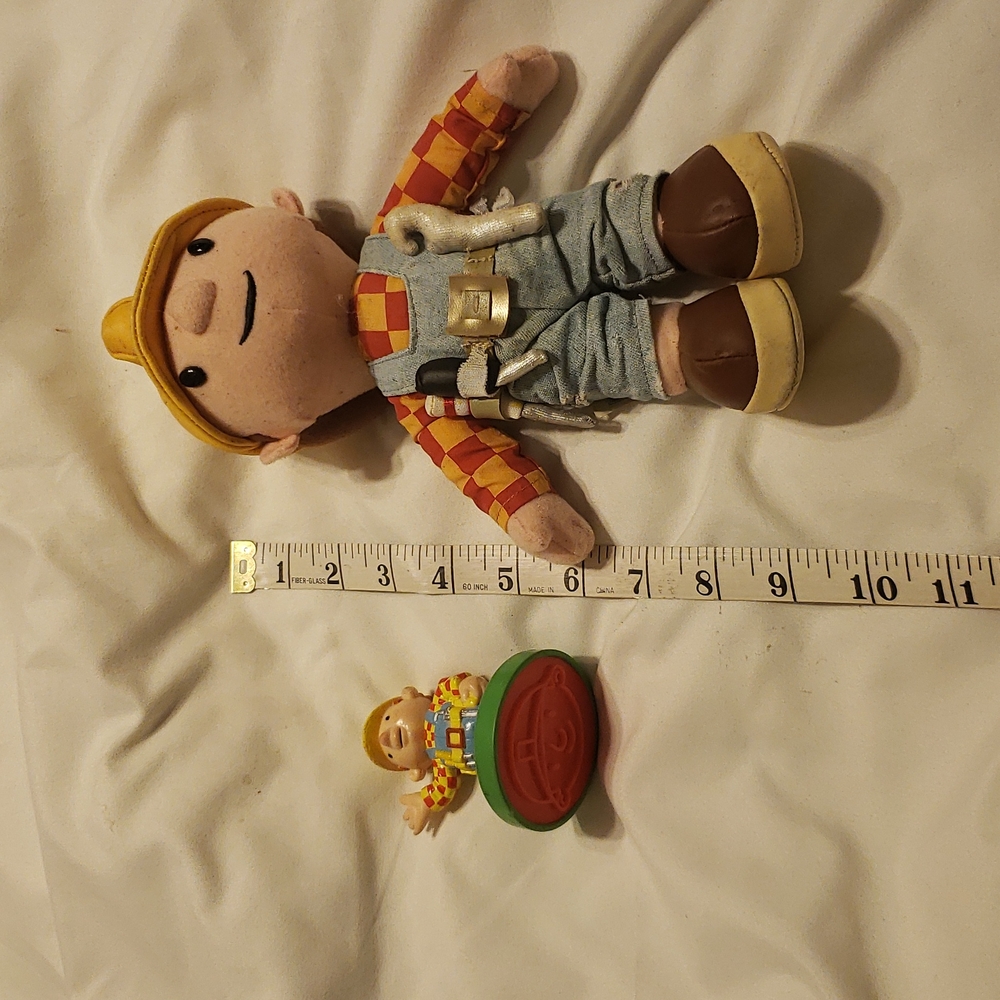 2 bob the builder stuffed toy and stamp